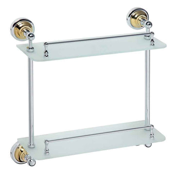 Etagère double de douche avec rail en verre RETRO chromé doré 40x42x12cm