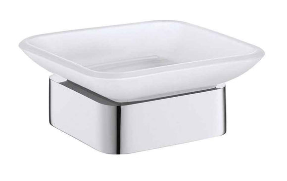 Porte-savon carré mural SOLO en verre et laiton chromé 10,4 x4,5 x11 cm