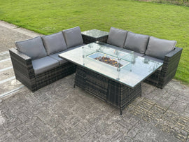 Fimous Outdoor rotin Garden Corner Furniture foyer à gaz table à manger chauffage à gaz br?leur salon gris foncé 6 places