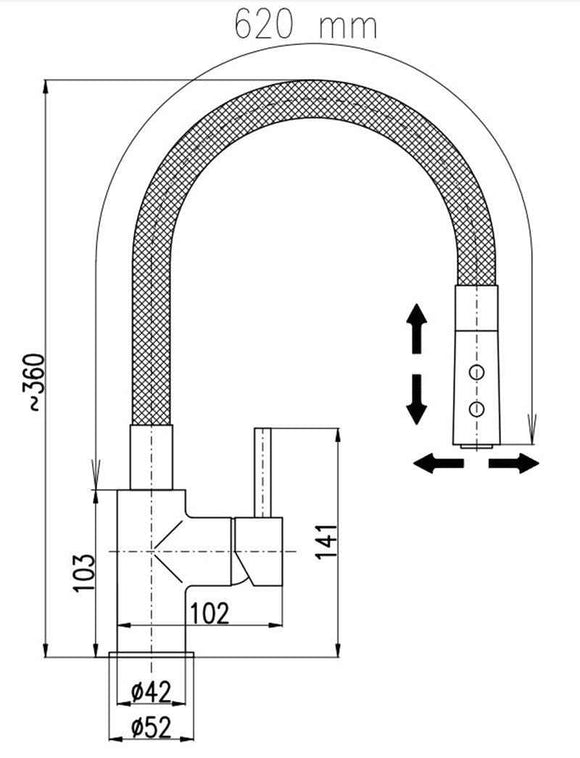 Mitigeur évier flexible à mémoire de forme SEINA en laiton noir H. 36 cm