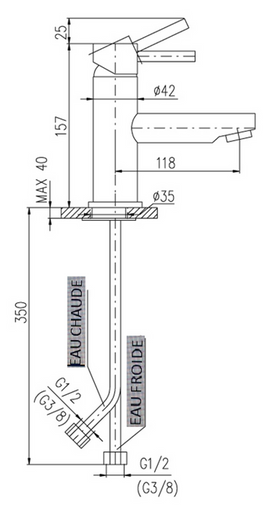 Mitigeur lavabo SEINA sans bonde en laiton noir - 0