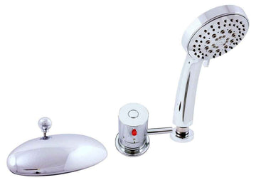 Mitigeur baignoire thermostatique avec cascade 3 trous en laiton chromé