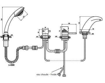 Mitigeur baignoire thermostatique 4 trous avec cascade en laiton chromé