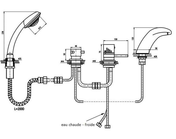 Mitigeur baignoire thermostatique 4 trous avec cascade en laiton chromé