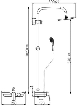 Colonne de douche MURRAY avec étagère en solid surface blanc H. 104 cm