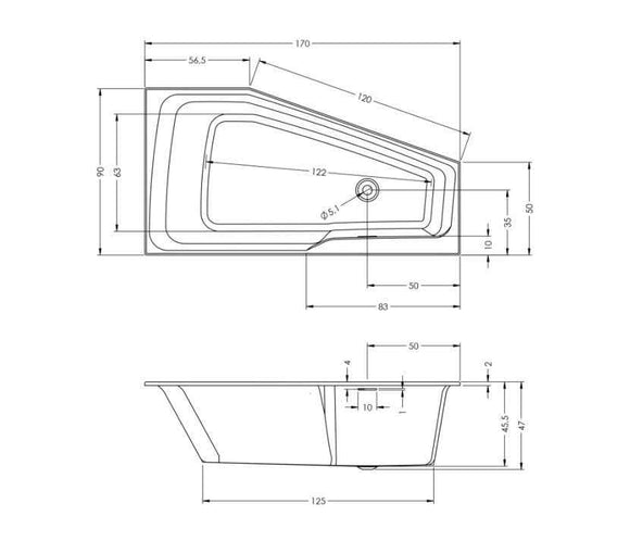 Baignoire d'angle acrylique RIHO RETHINK SPACE M 170x90 cm