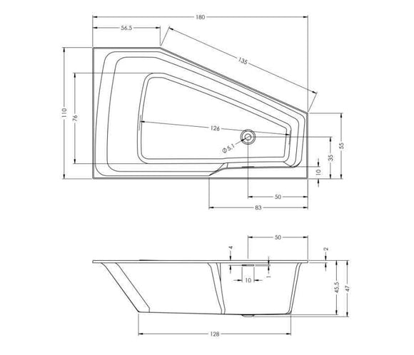 Grande baignoire d'angle acrylique RIHO RETHINK SPACE L 180x110 cm