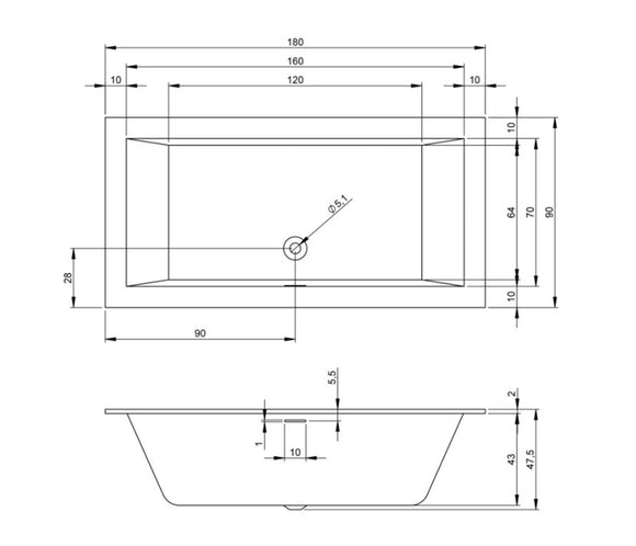 Baignoire RIHO RETHINK CUBIC Plug&Play Back2Wall 180x90 cm