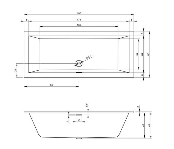 Baignoire RIHO RETHINK CUBIC Plug&Play Back2Wall 190x80 cm