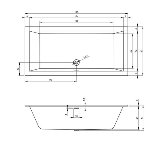 Baignoire RIHO RETHINK CUBIC Plug&Play Back2Wall 190x90 cm