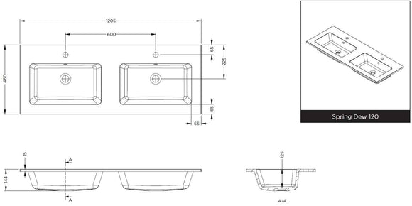 Lavabo Double SPRING DEW RIHO 120,5x46 x1,5 cm en marbre