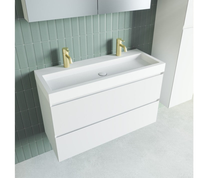 Lavabo SPRING VOW RIHO 120x46x8 cm 2 trous en composite de marbre