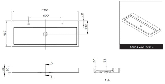 Lavabo SPRING VOW RIHO 120x46x8 cm 2 trous en composite de marbre
