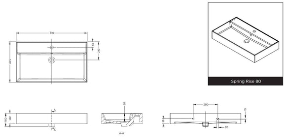 Lavabo SPRING RISE RIHO 80x46x12 cm en céramique