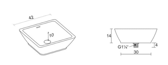 Vasque à poser blanc mat AVELLA SQUARE RIHO 42x42 cm solid surface