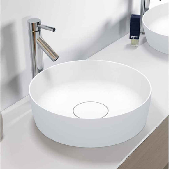 Vasque à poser blanc mat THIN ROUND RIHO 42x42 cm solid surface