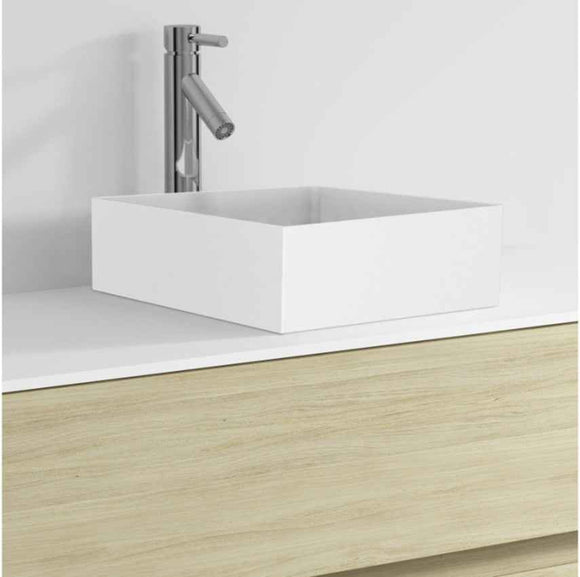Vasque à poser blanc mat THIN SQUARE RIHO 38x38 cm solid surface