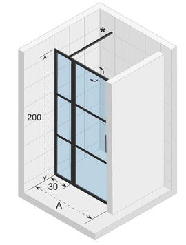 Porte de douche battante en niche GRID 104 RIHO 130x200 cm