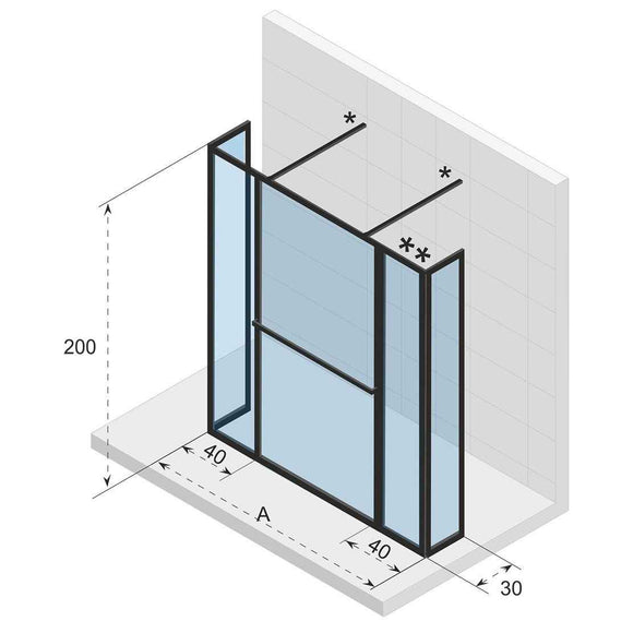 Paroi de douche italienne walk-in LUCID 404 RIHO 120x30x200 cm