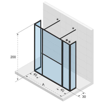 Grande paroi de douche italienne walk-in LUCID 404 RIHO 180x30x200 cm