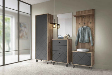 Commode à chaussures BILBAO coloris chêne tabac et gris mat 63,4x40 x56 cm