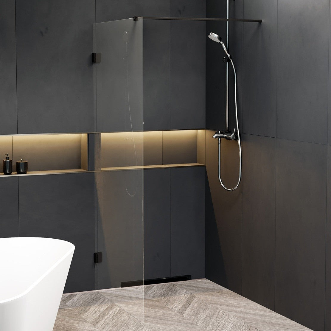 Paroi de douche walk-in SCANDIC NXT 400 RIHO 80 x200 cm à charnières noires - 0