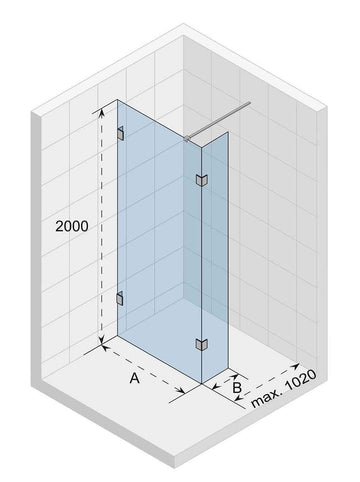 Paroi de douche walk-in avec rabattant SCANDIC NXT 402 RIHO 100x200 cm à charnières chromées