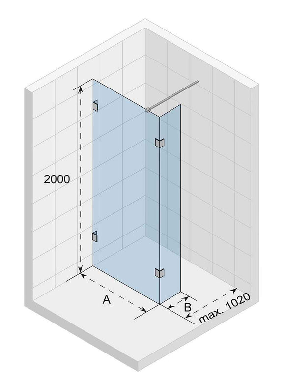 Paroi de douche walk-in avec rabattant SCANDIC NXT 402 RIHO 100x200 cm à charnières chromées