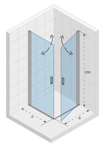 Cabine de douche d'angle NOVIK 209 RIHO 80x80 x200cm avec 2 portes battantes