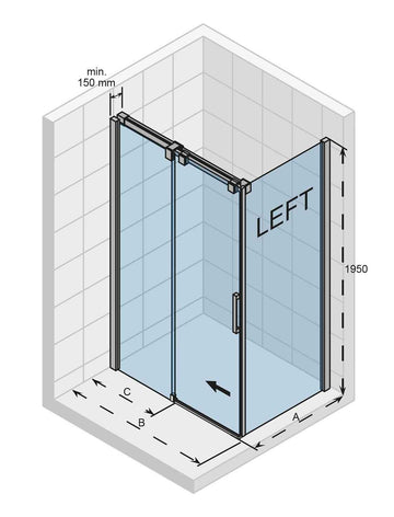 Cabine de douche d'angle OCEAN 203 RIHO 100x90 x195cm avec porte coulissante