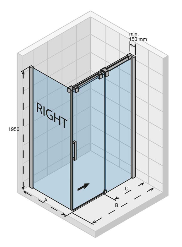 Cabine de douche d'angle OCEAN 203 RIHO 120x100 x195cm avec porte coulissante