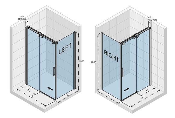 Cabine de douche d'angle OCEAN 203 RIHO 120x100 x195cm avec porte coulissante