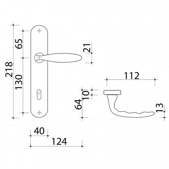 2 poignées de porte sur plaque CHAMBON, Entrée de clé pour chambre, Finition aluminium nickel mat, Entraxe standard 195 mm