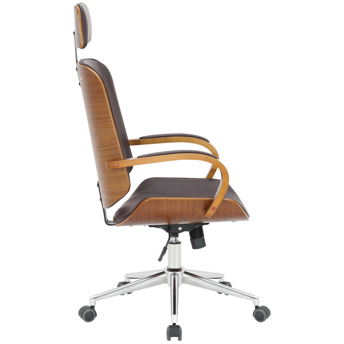 Fauteuil de bureau Dayton, Cuir Marron & Noyer