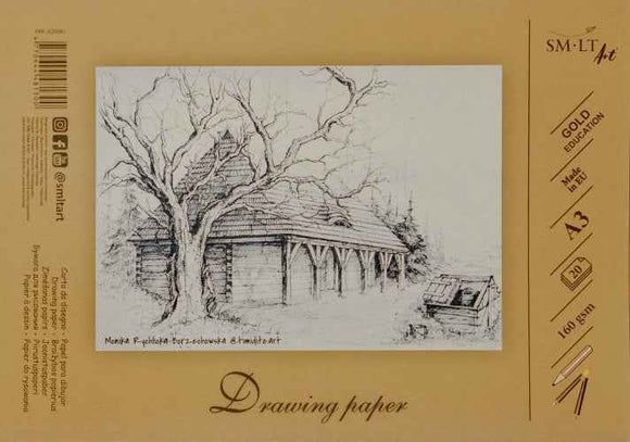 Drawing and sketching paper SMLT A3, 160 g/m2, 20 sheets, glued