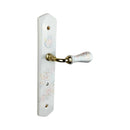 2 poignées de porte ROSAE, Verrou de condamnation pour salles de bain/WC, Porcelaine de Limoges, Finition coude doré, Entraxe standard 195 mm