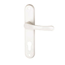 2 poignées de porte sur plaque CHAMROUSSE, Trou de cylindre - entrée - bureau - service, Finition aluminium blanc, Entraxe standard 165 mm-2