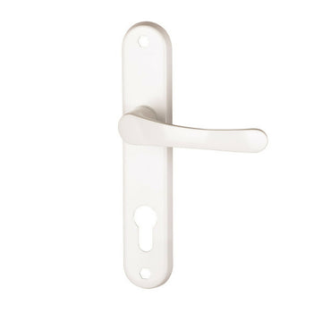 2 poignées de porte sur plaque CHAMROUSSE, Trou de cylindre - entrée - bureau - service, Finition aluminium blanc, Entraxe standard 165 mm - 0