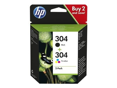HP 304 2-pack Black/Tri-color (3JB05AE) Ink Cartridge Multipack, BK/CMY