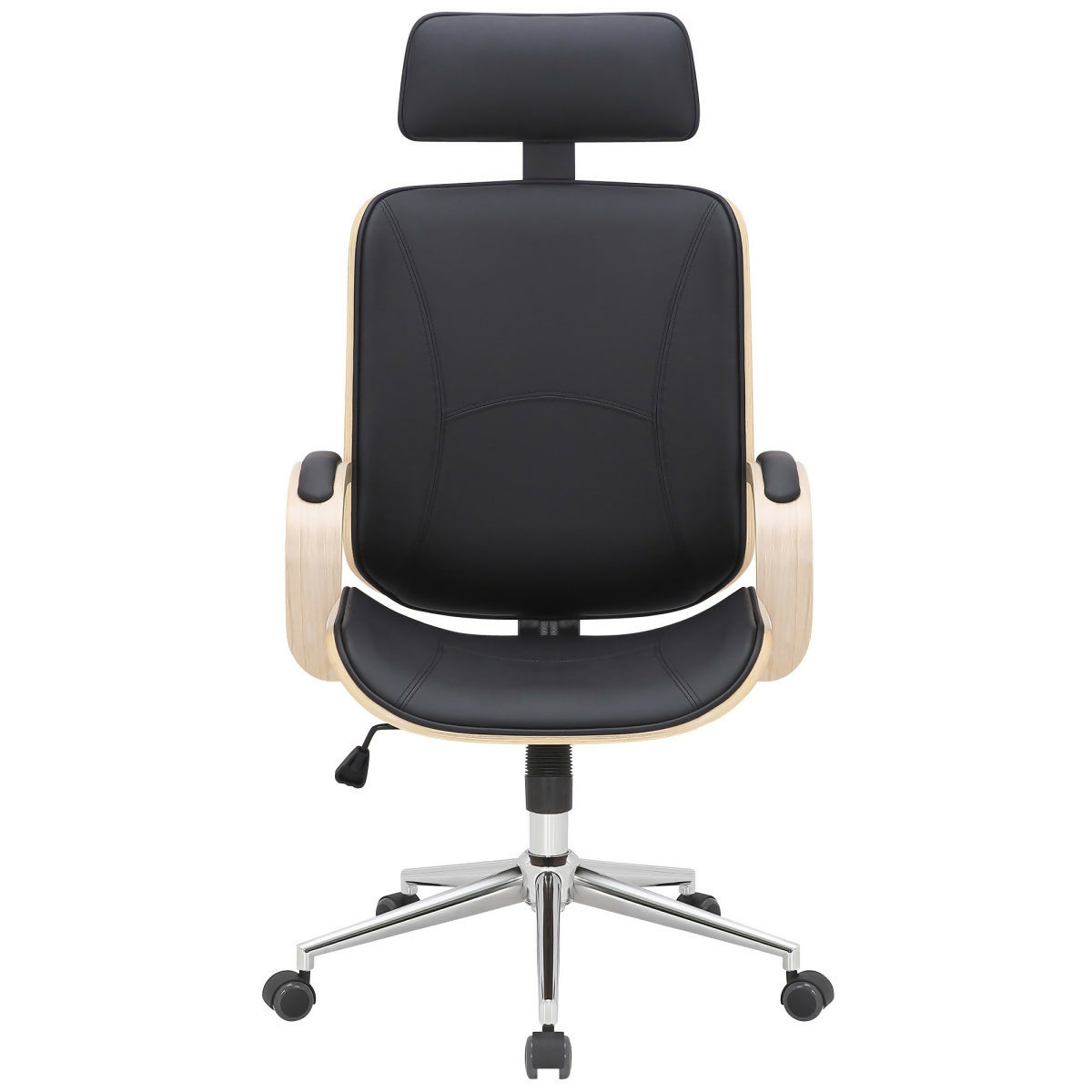 Dayton Office Chair, Black Leather &amp; Natural Wood - 0