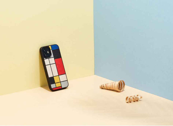 Coque MAN&WOOD pour iPhone 12 mini Mondrian Wood noire