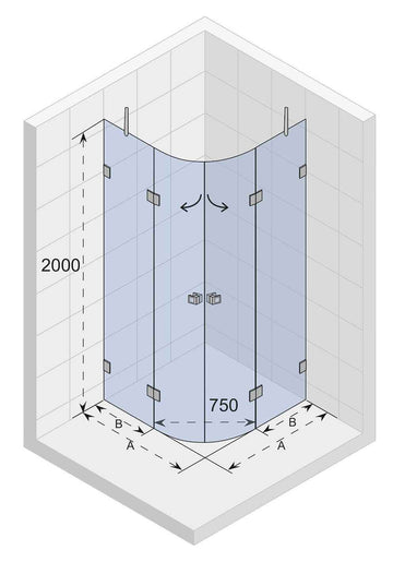 Cabine de douche ¼ de cercle SCANDIC NXT 309 RIHO 90x90 x200cm à charnière noire