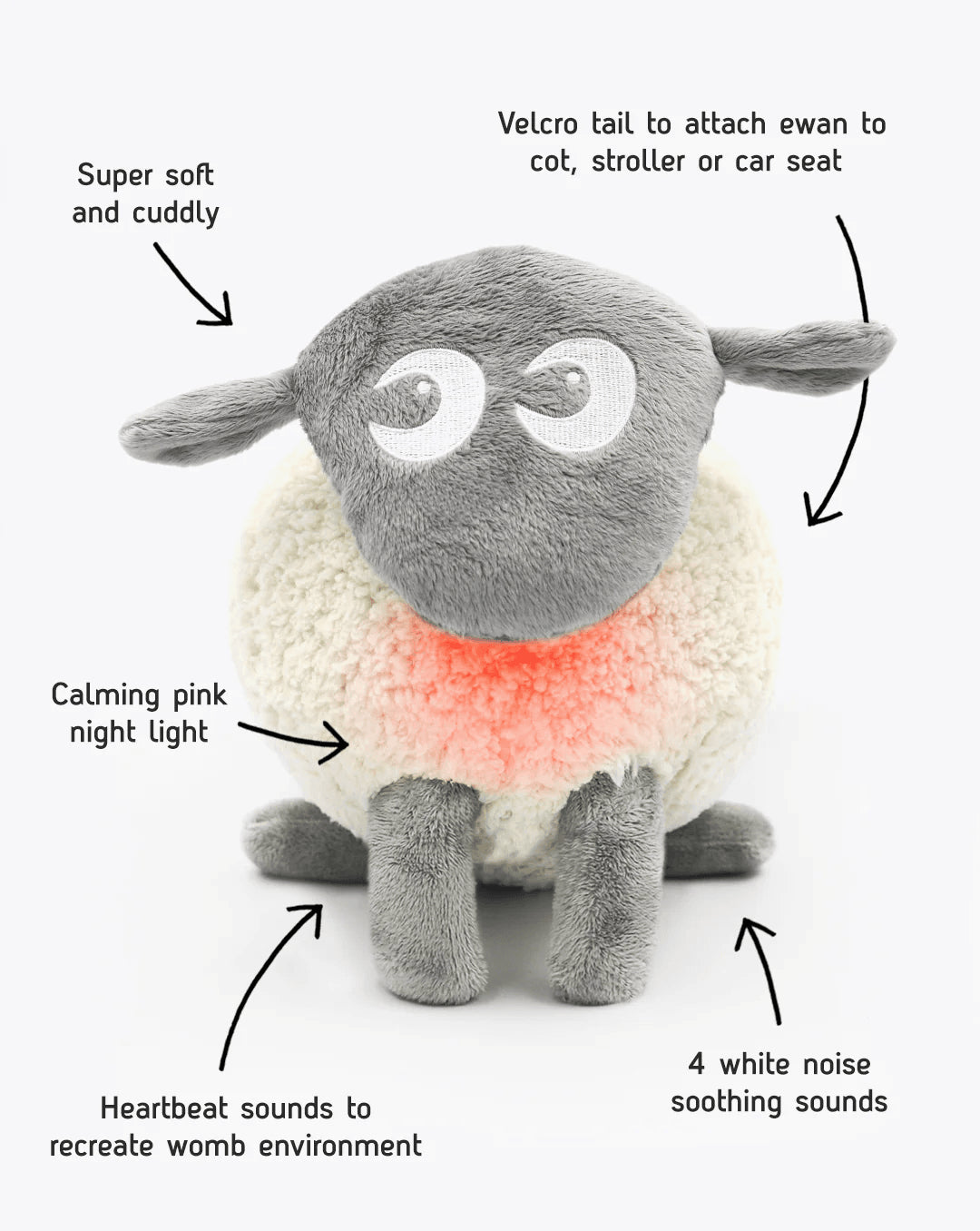 Doudou apaisant avec son et lumière SWEET DREAMERS Gris