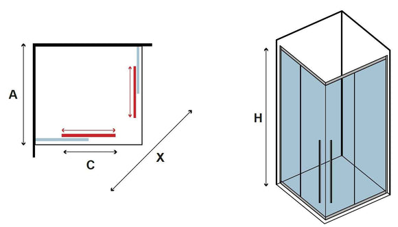 Paroi de douche coulissante SANTORINI 100 profilé noir 70 x200cm