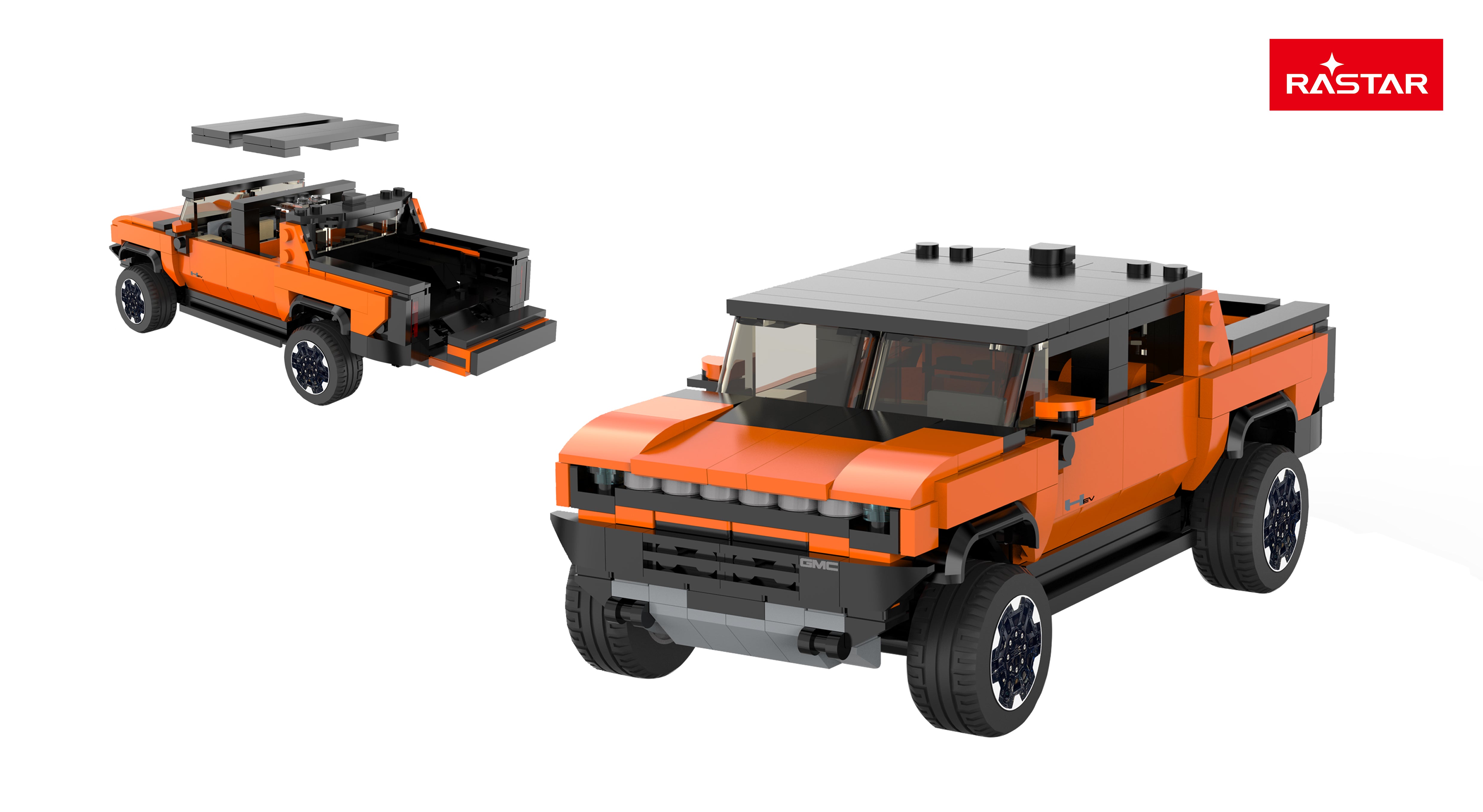 RASTAR 1:30 modèle de voiture à assembler Hummer EV, assortiment, orange/jaune, 454 pièces, 93700