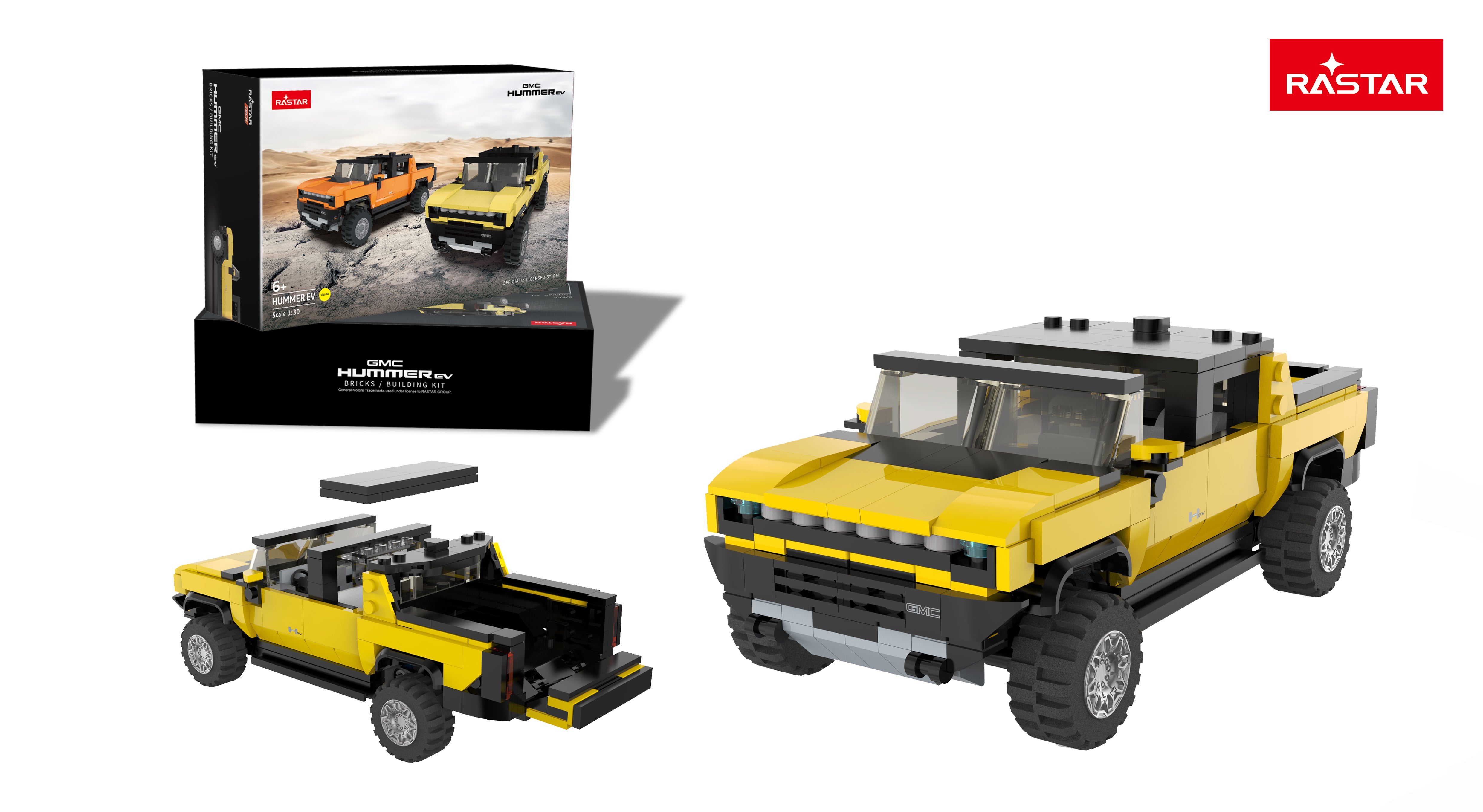 Rastar 1:30 modèle de voiture à assembler hummer ev assortiment orange/jaune 454 pièces 93700