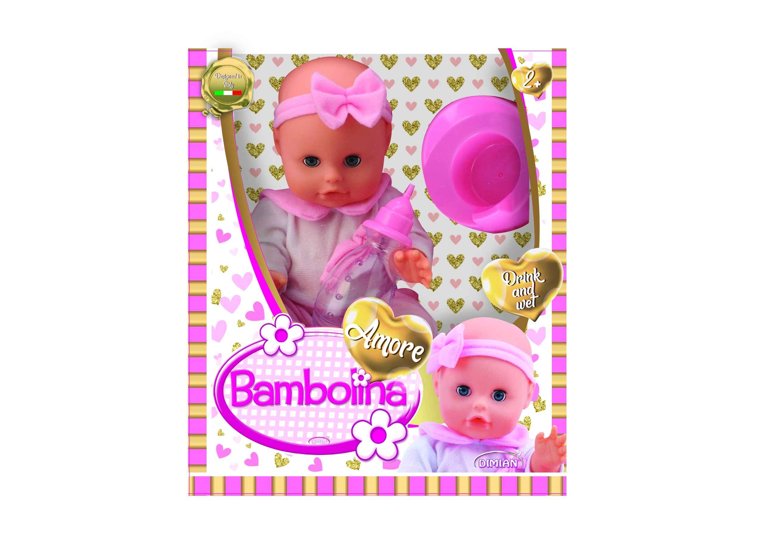 Poupée BAMBOLINA avec fonction boisson et mouillage, Amore 33 cm, BD1807