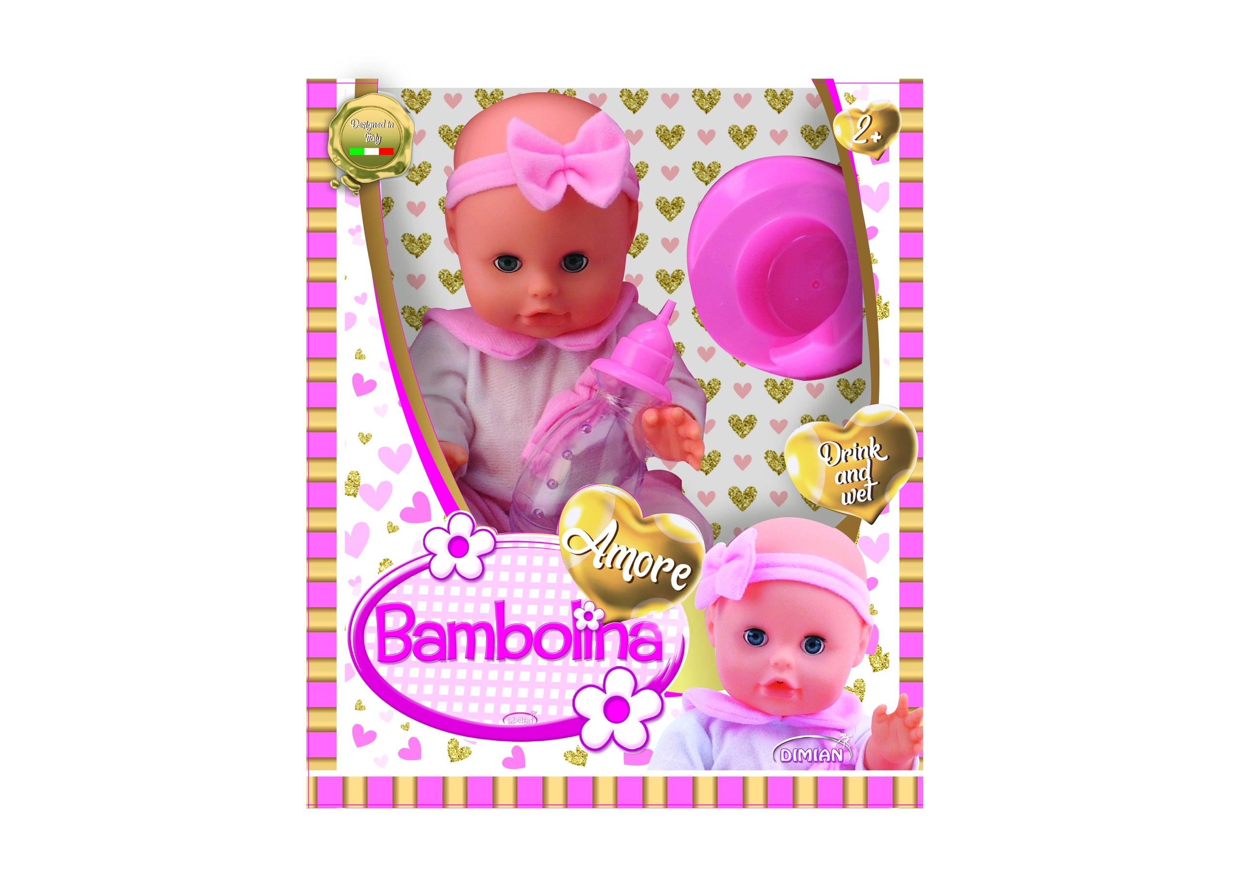 Poupée BAMBOLINA avec fonction boisson et mouillage, Amore 33 cm, BD1807
