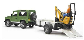 Land Rover z przyczepą i mikrokoparką