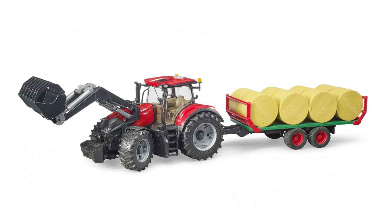 Chargeur frontal BRUDER Case IH Optum 300CVX, remorque à balles avec 8 balles, 03198